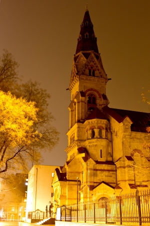 Lutheran church at night. St Paul's Lutheran Church in Odessa, Ukraine. Built in 1824.の写真素材