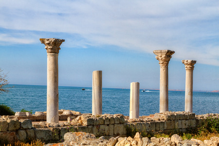 Ancient Greek basilica and marble columns. Chersonesus Taurica near Sevastopol in Crimeaの写真素材