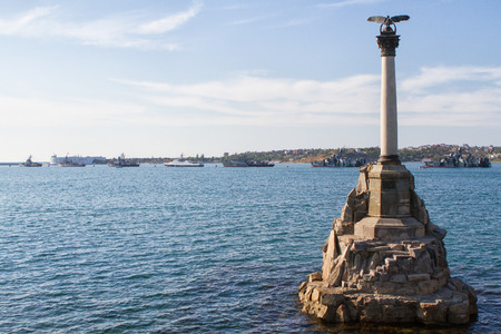Sevastopol Monument to the scuttled ships against the blue cloudy skyの写真素材