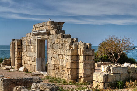 Ancient Greek basilica and marble columns. Chersonesus Taurica near Sevastopol in Crimeaの写真素材