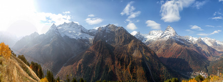 Landscape of mountains Caucasus region in Russia Mountain peaks in clouds. Caucasus. Dombay.の写真素材