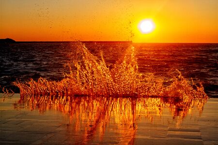 spindrift on the promenade at sunset Sevastopol Crimea Russiaの写真素材