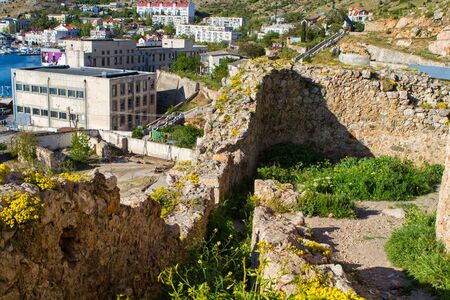 Balaklava town and Balaklava Bay, Crimea, Russiaの写真素材