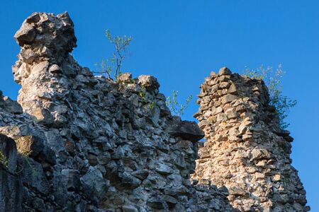 Old castle ruins in Transcarpathian Ukraine village Seredne