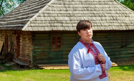 Ukrainian traditional wreaths against the leaves backgroundの写真素材