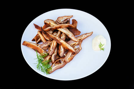 mayonnaise Smoked pig ears cut cooke black lunch sliced dark grillの写真素材
