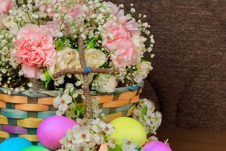 Easter eggs on a flowering  colored eggs spring flowers