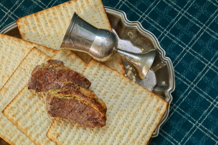Pesach matzo passover with wine and matzoh jewish passover bread