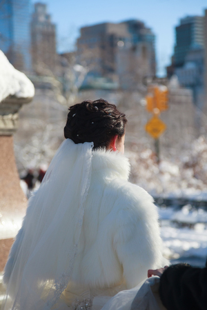Winter bride Bride in the winter against the backdrop of New York centralParkの写真素材