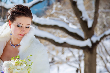 Winter bride Bride in the winter against the backdrop of New York centralParkの写真素材
