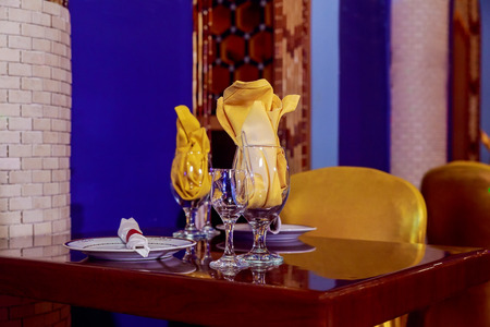 Beautiful served table for wedding or other celebration in restaurant table decorated for celebrationの写真素材