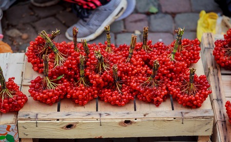 Fresh fruit and vegetables. sale on the market cranberry appleの写真素材