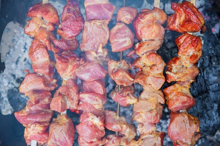 grilled caucasus barbecue in smoke meat skewers smokeの写真素材