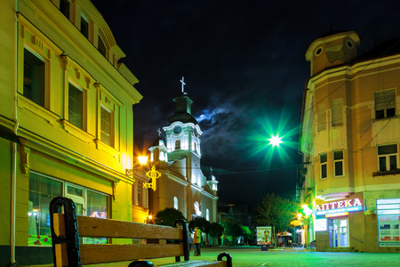 October 14. 2016 downtown Night Uzhgorod Ukraine road lightsのeditorial素材