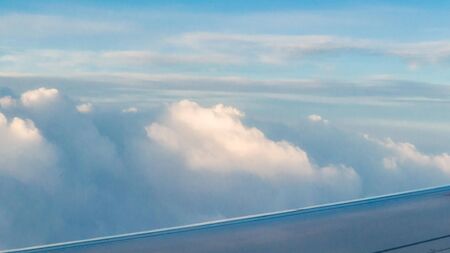 view from the airplane window, ocean blueの写真素材