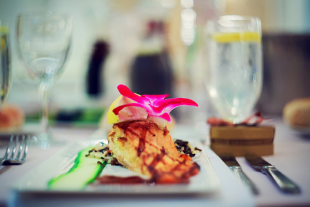 Empty glasses set in restaurant restaurant tableの写真素材