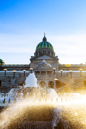 Pennsylvania capital building in Harrisburg. Back side of the capital with the fountain in the foreground.の写真素材