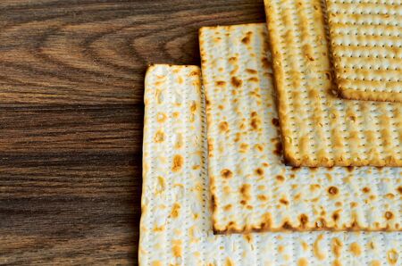 jewish products food, Jewish Holiday symbol Matzoh for jewish holiday Passover pesah on wooden...