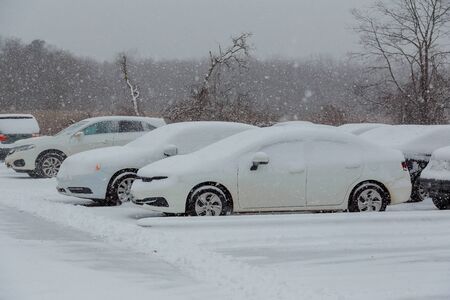 Cars covered in snow during snowstorm car covered in snow stormの写真素材