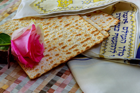 rose, passover Jewish holidays Matza bread for passover celebrationの写真素材