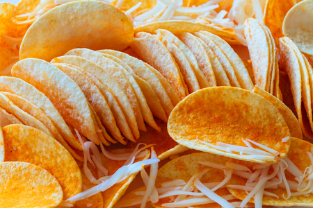 abstract background potato chips food textureの写真素材