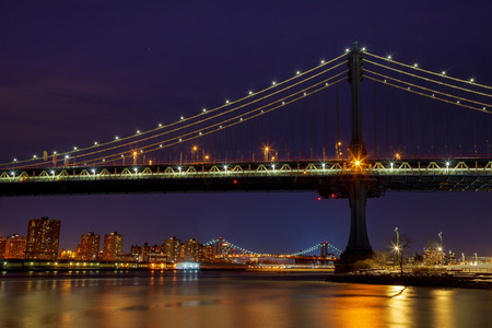 Silhouette of Manhattan Bridge and Manhattan Skyline at night