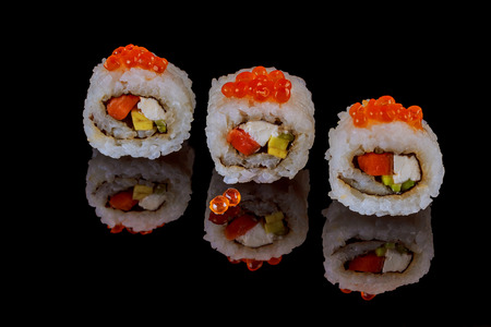 unagi rolls spicy roru with eel on a black background black background sashimi sushの写真素材