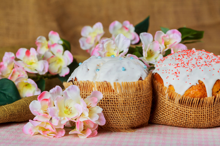 Kulitch Kulich Ukrainian Russian Easter Bread Topped with Decorated with Easter Eggs
