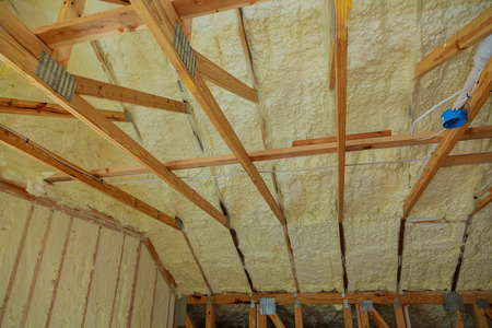 Insulation insulation of a new building with foam wall of an apartment building, covered with...