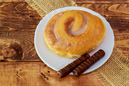 Traditional sweet homemade cinnamon rolls Sweet bunの写真素材