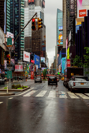 NEW YORK - JULY 2017: New York City street road in Manhattan at summer time. Urban big city life concept background. Broadway car on New York Roadsのeditorial素材