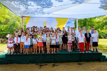 Sayreville NJ - AUGUSRT 19, 2017: Ukrainian fans show the performance of children in support of Ukraine Ukrainian Festival in South River 2017のeditorial素材