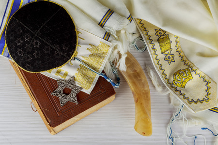 Prayer Shawl - Tallit, jewish religious symbol. Selective focus Jewish holiday