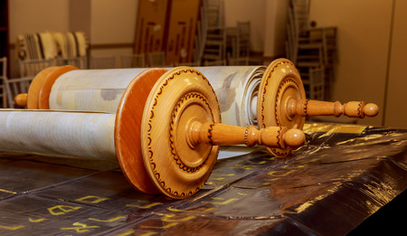 old torah scroll book close up detail Jews Torahの写真素材