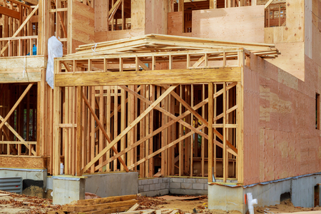 wooden roof construction, for home, house building The house is new in wood