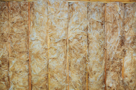 thermal and hidro insulation Inside wall insulation in wooden house, building under constructionの写真素材