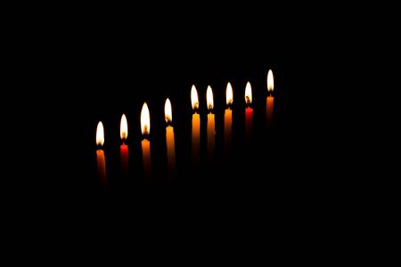 Hanukkah menorah with burning candles Jewish holiday, Holiday symbolの写真素材