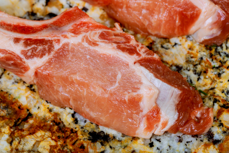 raw meat on board raw and fresh pork meatの写真素材