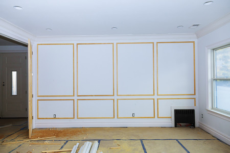 Interior construction of housing room under construction Building construction gypsum plaster wallsの写真素材