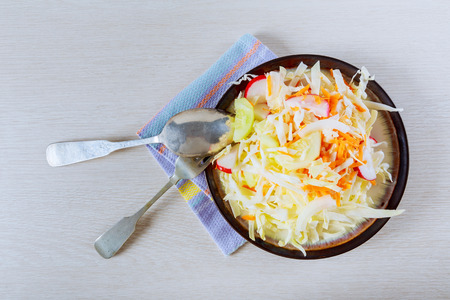 Coleslaw Cabbage Salad with Pumpkin Seeds. Selective focus. fresh cabbage saladの写真素材