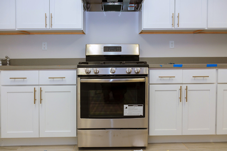 Installed wood kitchen cabinets with modern of installs cabinet.の写真素材