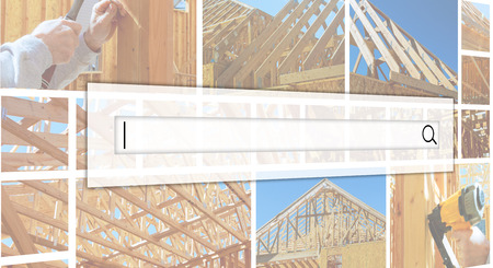 New construction residential home interior view New Home Construction Framed with Wood Studs photo...