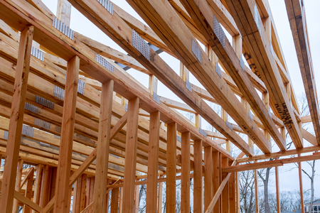 Interior of a modern building framing of a new house under construction