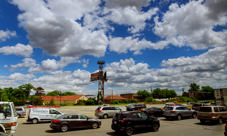 Beautiful blue sky view from the car while driving on the highway in United States of America.のeditorial素材