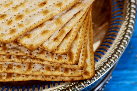 Matzo on wooden table jewish matza on Passover unleavened bread