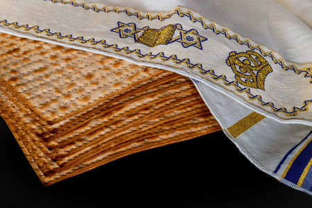 Pesach Passover symbols of great Jewish holiday. Traditional matzah or matzo. Retro style