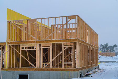 Building frame structure on a new development timber frame for a progressing house.