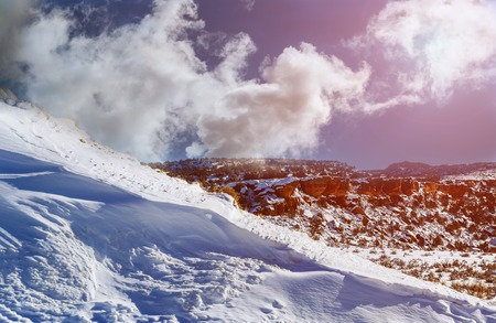 Panorama of the winter in mountains covered with fresh snow