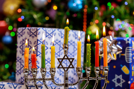 Jewish Holiday symbol SHanukkah menorah Hanukkah, the Jewish Festival of Lightsの写真素材