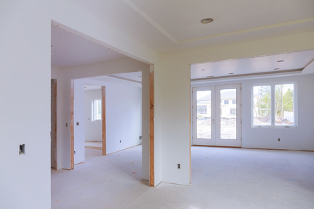 Room interior with drywall installed new house for the under constructionの写真素材